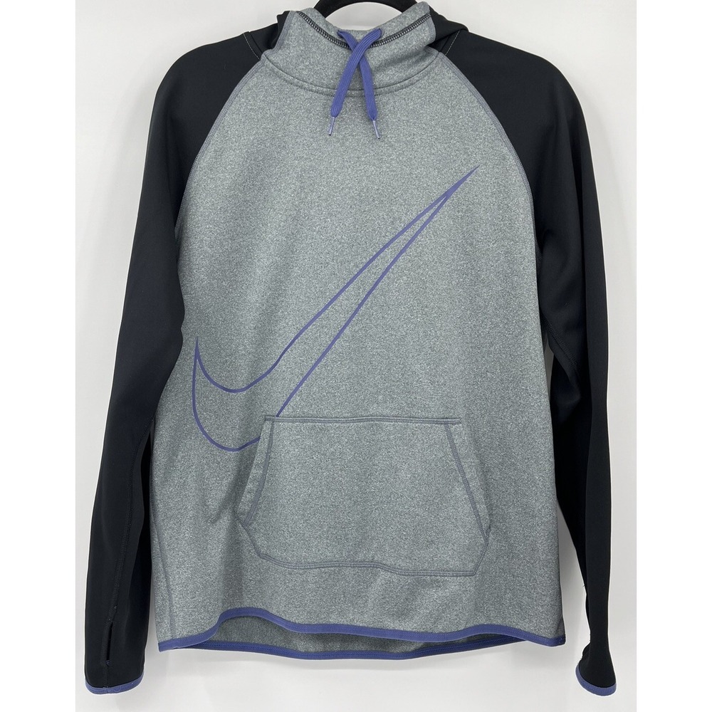 Nike Gray Black Swoosh Therma Fit Hoodie Pullover‎ 803451 Women's Size Large